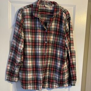 L.L. Bean Red and Black Plaid Button Down Pajama  Shirt